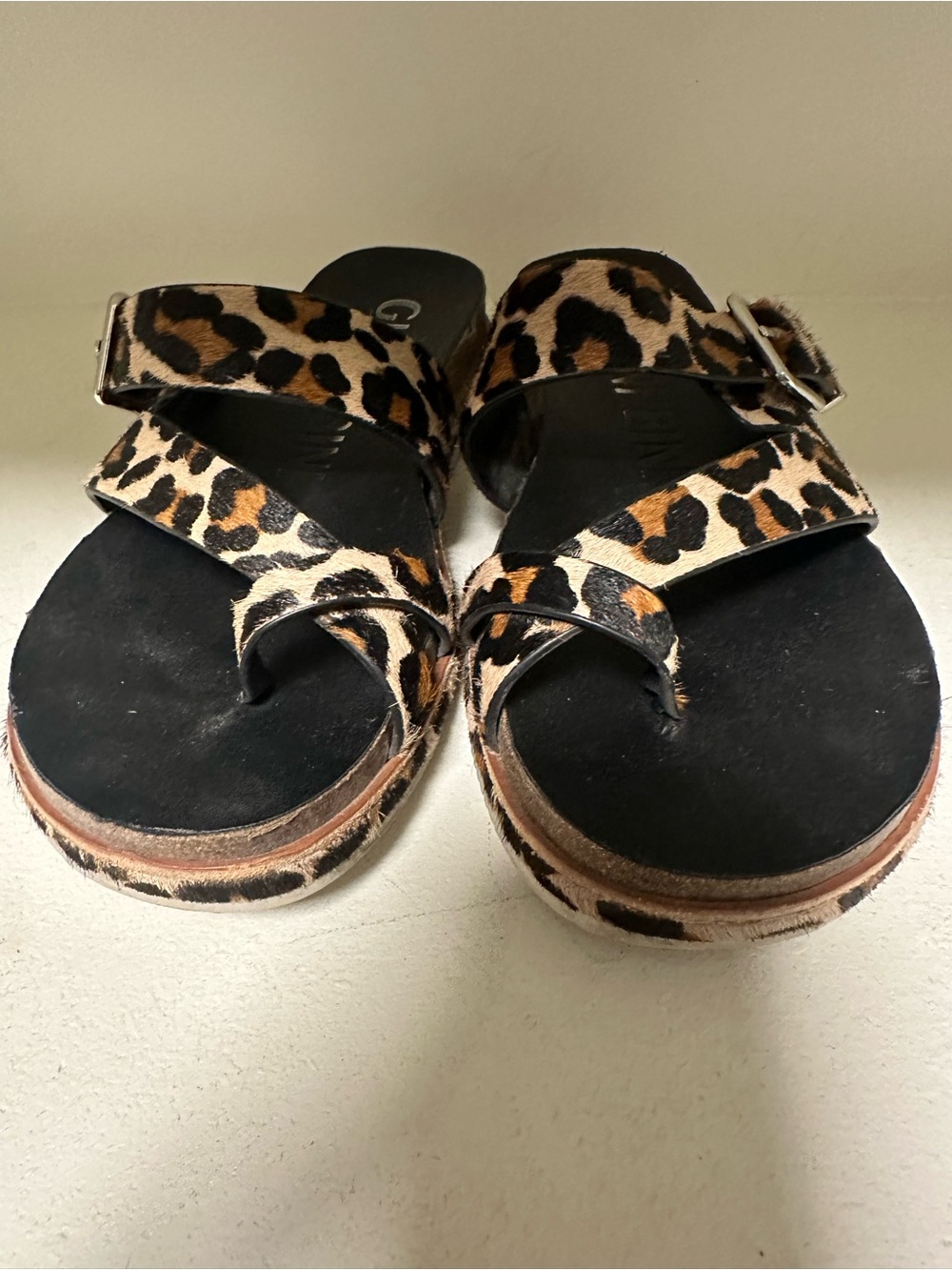 Leopard Print Sandals - calf hair
